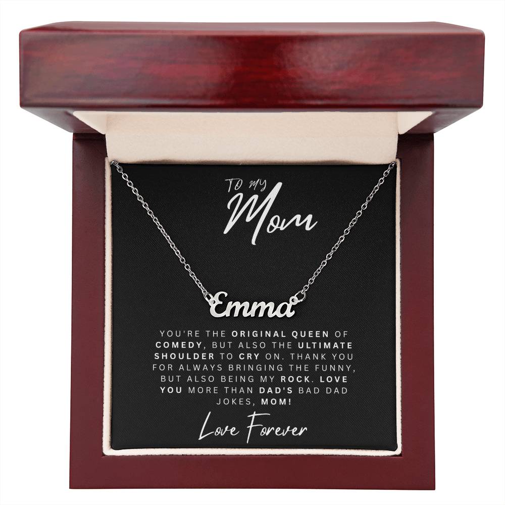 To My Mom, Queen of Comedy: Personalized Heart Necklace for Mom - Perfect for Mother's Day & More