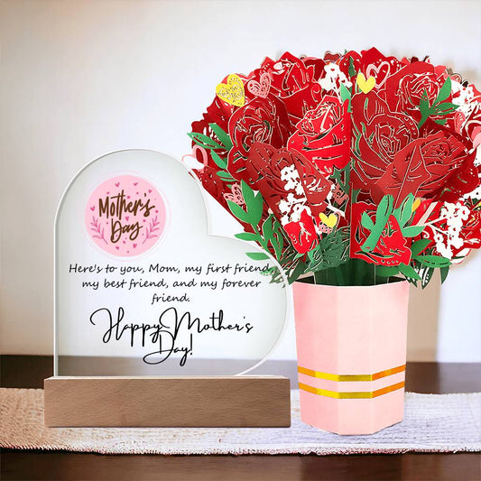 Mother's Forever Friend - Heart Acrylic Plaque & Floral Bundle for Mother's Day