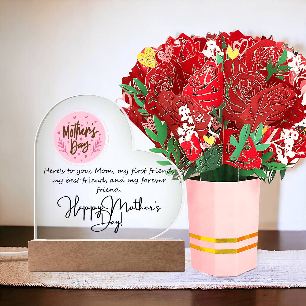 Mother's Forever Friend - Heart Acrylic Plaque & Floral Bundle for Mother's Day